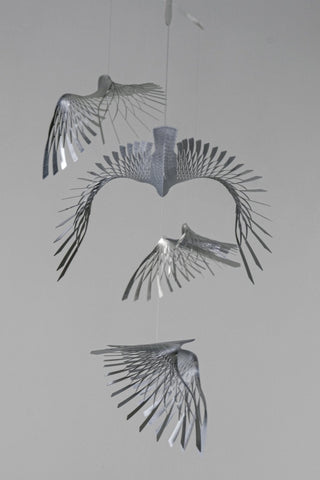 bird hanging mobile of stainless steel front view