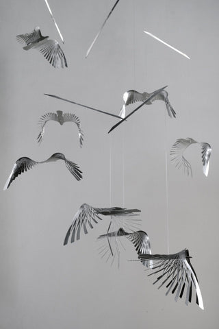 Bird hanging mobile of Stainless steel with 8 parts front view