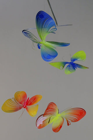 Butterfly hanging mobile, 4 part colorful painted stainless steel front view
