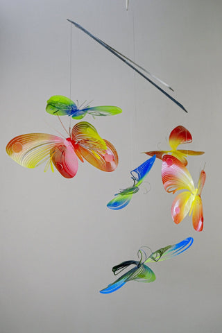 Butterfly hanging mobile with 6 parts, Colorful painted stainless steel