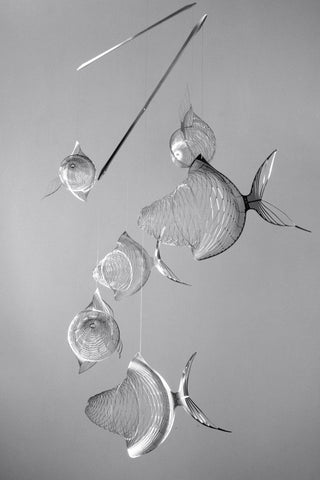 Fish hanging mobile of Stainless steel with 6 parts front view