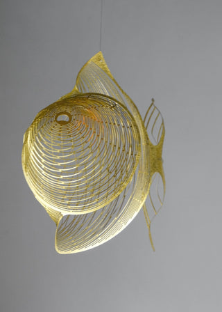 Fish mobile from brass, 4 part goldfish kinetic art detail