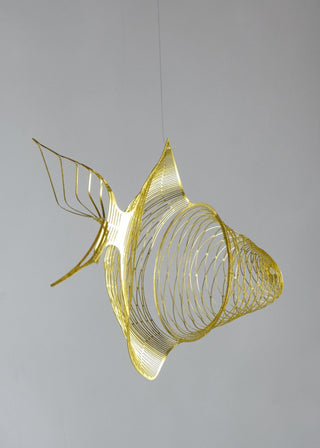 Fish mobile from brass, 4 part goldfish kinetic art detail