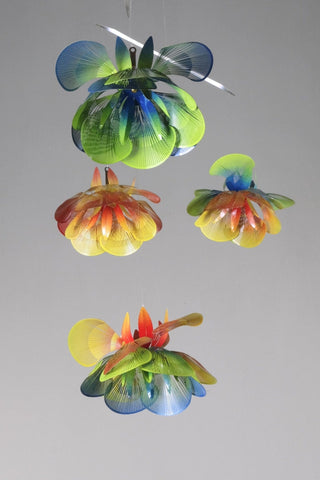 Flower hanging mobile 4 part colorful painted stainless steel front view