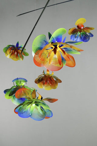 Flower hanging mobile with 6 parts, Colorful painted stainless steel  front view