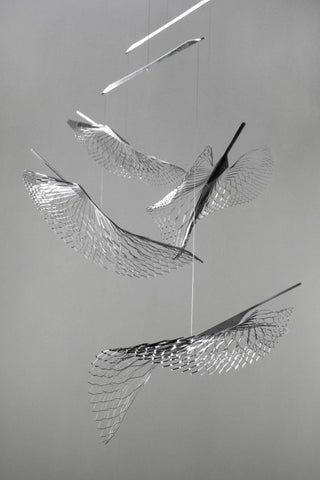 Leaf hanging mobile of Stainless steel with 4 parts front view