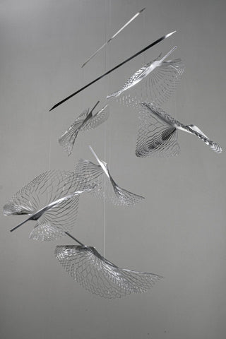 Leaf hanging mobile of Stainless steel with 6 parts front view