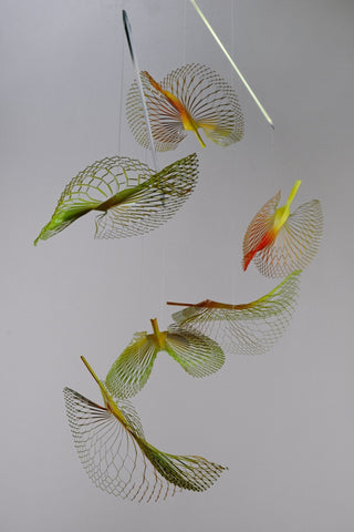 Leaf hanging mobile with 6 parts, Colorful painted stainless steel front view