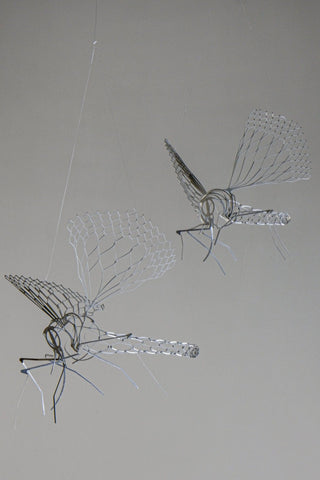 Mosquito in flight mobile, 2 part unique metal hanging from bottom