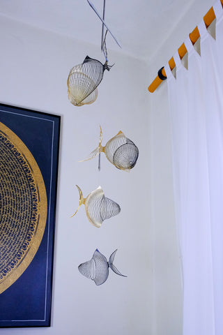 Fish Hanging Mobile – 4-Part Brass & Black Kinetic Metal Fish Decor