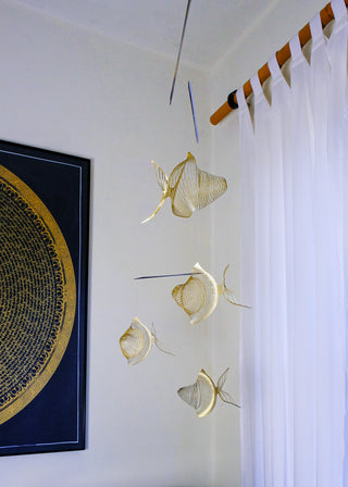 Goldfish School Hanging Mobile – 4-Part Brass Kinetic Art