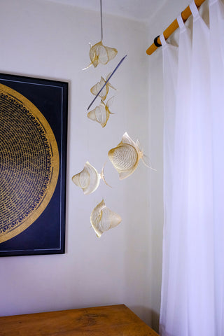 Fish Hanging Mobile – 6-Part Brass Metal Decor for Ocean Lovers
