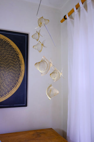 Fish Hanging Mobile – 6-Part Brass Metal Decor for Ocean Lovers