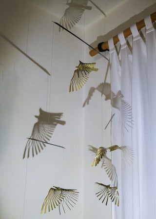 Bird Hanging Mobile – 4-Part Brass Kinetic Art