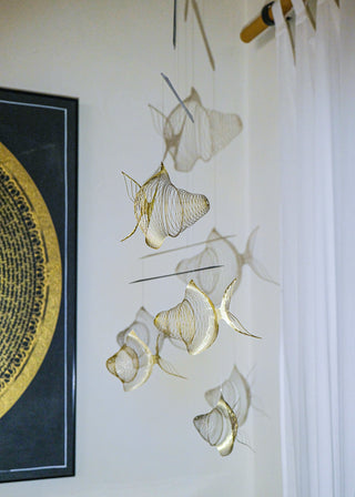 Goldfish School Hanging Mobile – 4-Part Brass Kinetic Art