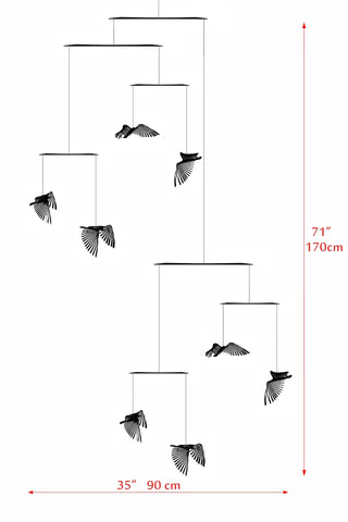 Bird Hanging Mobile – 8-Part Brass Kinetic Art for High Ceiling