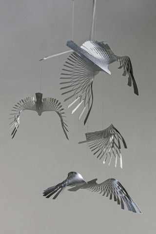 Bird Hanging Mobile – 4-Part Stainless Steel  Kinetic Sculpture for Modern Spaces