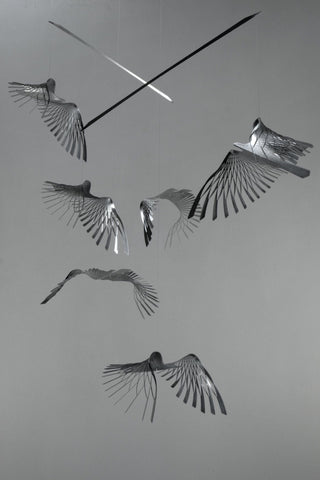 Bird Mobile art – 6-Part Stainless Steel Hand Polished  Contemporary Sculptural,