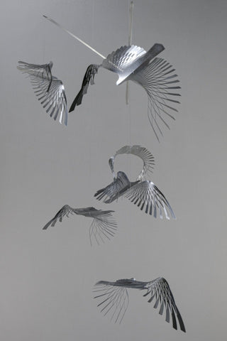 Bird Mobile art – 6-Part Stainless Steel Hand Polished  Contemporary Sculptural,