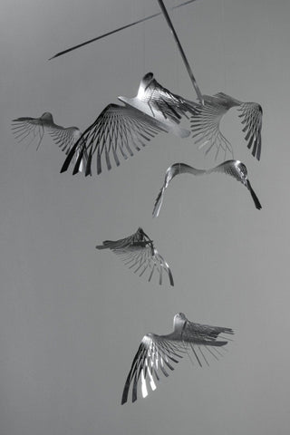 Bird Mobile art – 6-Part Stainless Steel Hand Polished  Contemporary Sculptural,