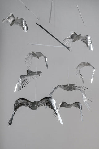 Bird Hanging Mobile – 8-Part  Stainless Steel Large Kinetic Ceiling Decor
