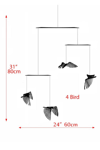 Bird Hanging Mobile – 4-Part Brass & Black Painted Ceiling Decor