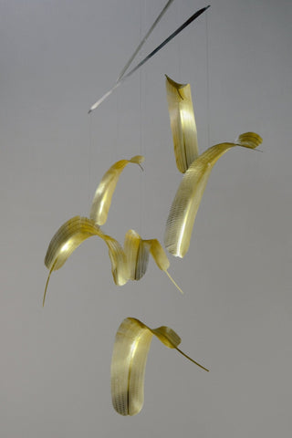 Feather Hanging Mobile – 6-Part Brass Kinetic Art