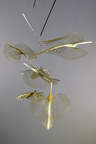 Brass leaf mobile, 6 part kinetic art front view