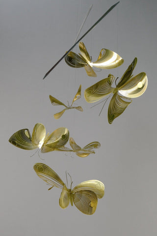 Butterfly Hanging Mobile – 6-Part Brass Sculpture for Contemporary Spaces