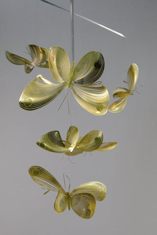 Butterfly Hanging Mobile – 6-Part Brass Sculpture for Contemporary Spaces