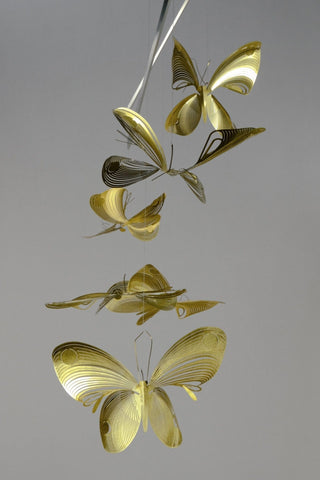 Butterfly Hanging Mobile – 6-Part Brass Sculpture for Contemporary Spaces