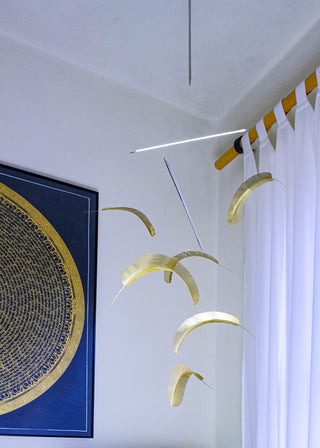 Feather Hanging Mobile – 6-Part Brass Kinetic Art