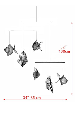Fish & Coral Hanging Mobile – 6-Part Brass Kinetic Sculpture