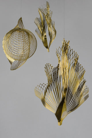 Fish & Coral Hanging Mobile – 6-Part Brass Kinetic Sculpture