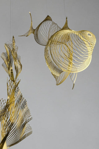 Fish & Coral Hanging Mobile – 6-Part Brass Kinetic Sculpture