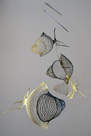 Fish Hanging Mobile – 4-Part Brass & Black Kinetic Metal Fish Decor
