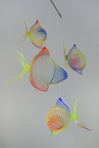 Fish Hanging Mobile – 4-Part Colorful Painted Stainless Steel  Ocean-Themed Decor