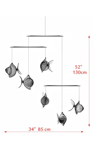 gold and black 6 part fish mobile technical sketch