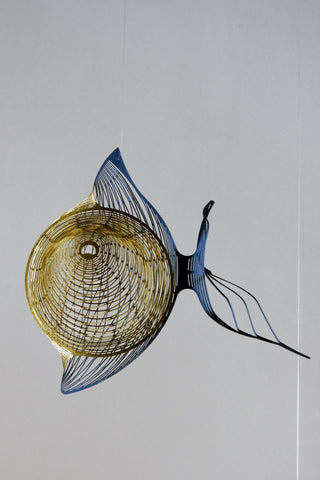 Fish hanging mobile with 6 parts brass and black closeup