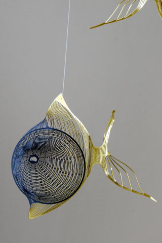 Fish Hanging Mobile – 6-Part Brass & Black Painted Kinetic Art