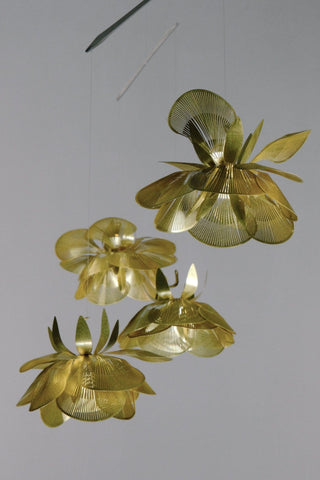 Flower Hanging Mobile – 4-Part Brass Kinetic Art