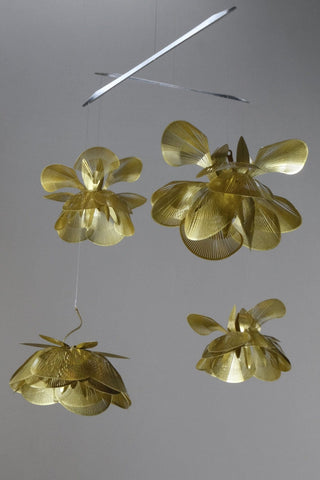 Flower Hanging Mobile – 4-Part Brass Kinetic Art