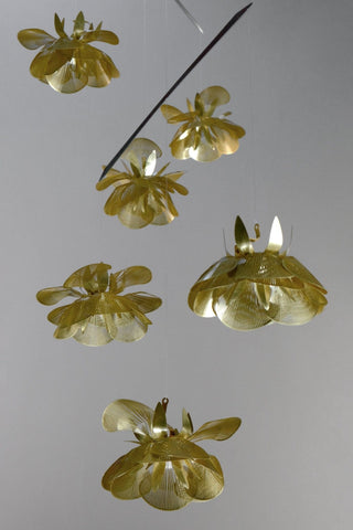 Flower Hanging Mobile – 6-Part Brass Kinetic Sculpture for Elegant Interiors