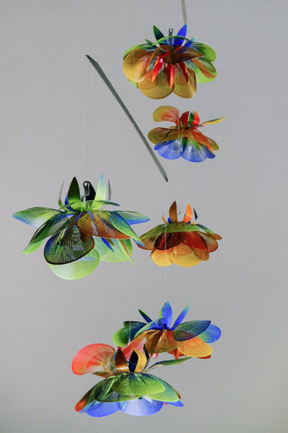 Flower hanging mobile with 6 parts, Colorful painted stainless steel side view