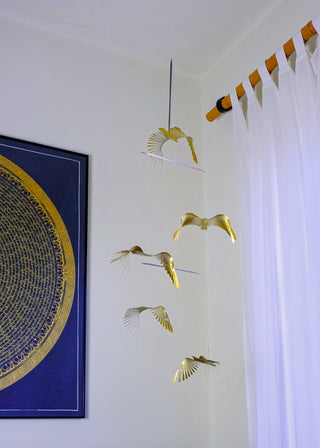 Bird Hanging Mobile – 4-Part Brass Kinetic Art