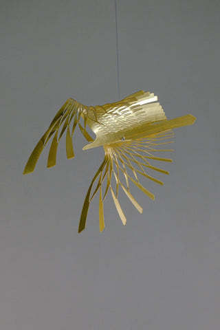 Large Bird Hanging Mobile – Brass Kinetic Decor for High Ceiling