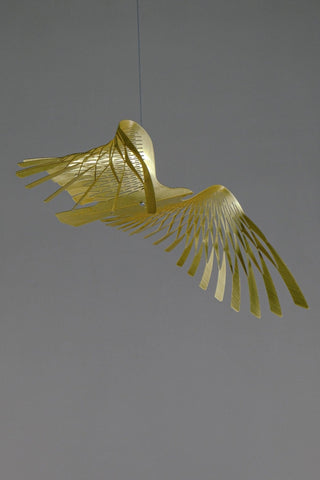 Large Bird Hanging Mobile – Brass Kinetic Decor for High Ceiling