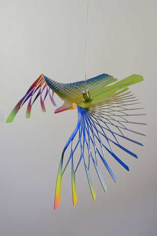 Large Bird Hanging Mobile – Colorful Painted Stainless Steel Kinetic Art