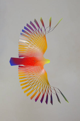 Large Bird Hanging Mobile – Colorful Painted Stainless Steel Kinetic Art