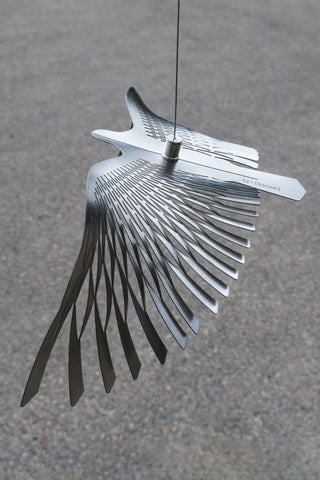 Large hanging bird, Stainless steel side view from top